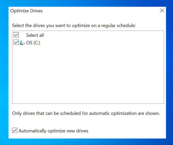 select disk to schedule optimize