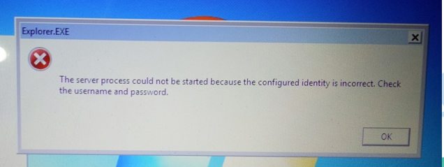 The server process could not be started because the configured identity is incorrect. Check the Username and Password
