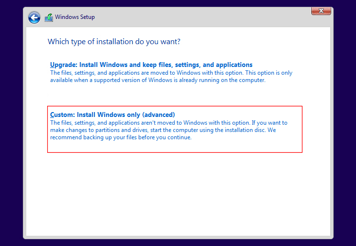 Custom install Windows only (advanced)