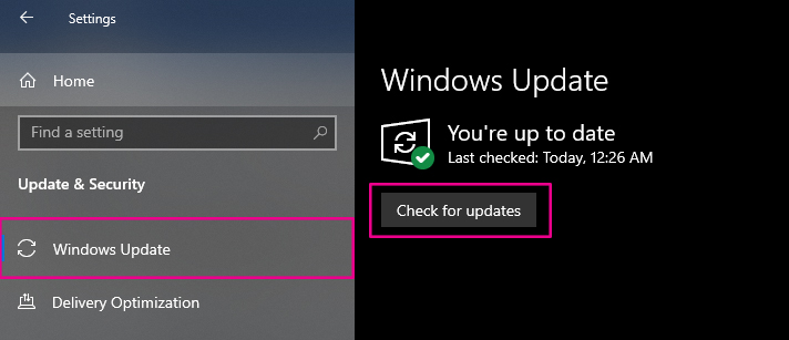 check for updates on Windows 10