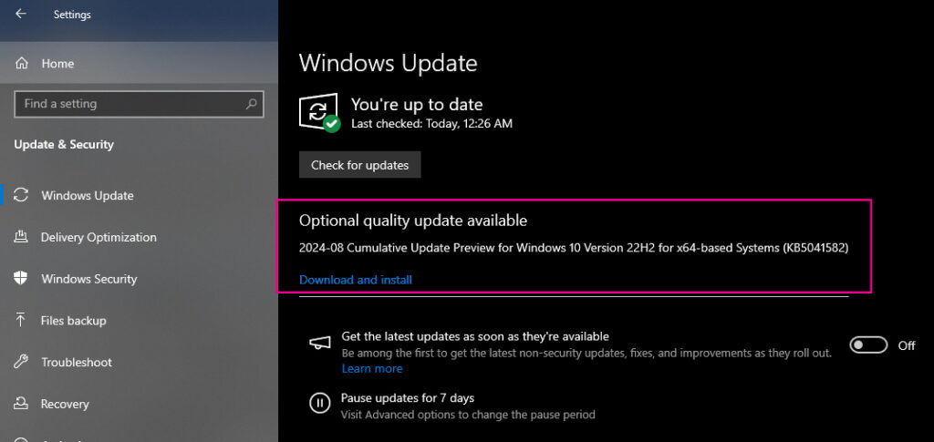 download and install update on Windows 10