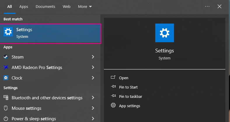 settings on Windows