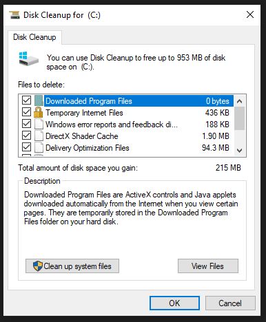 disk cleanup of C drive